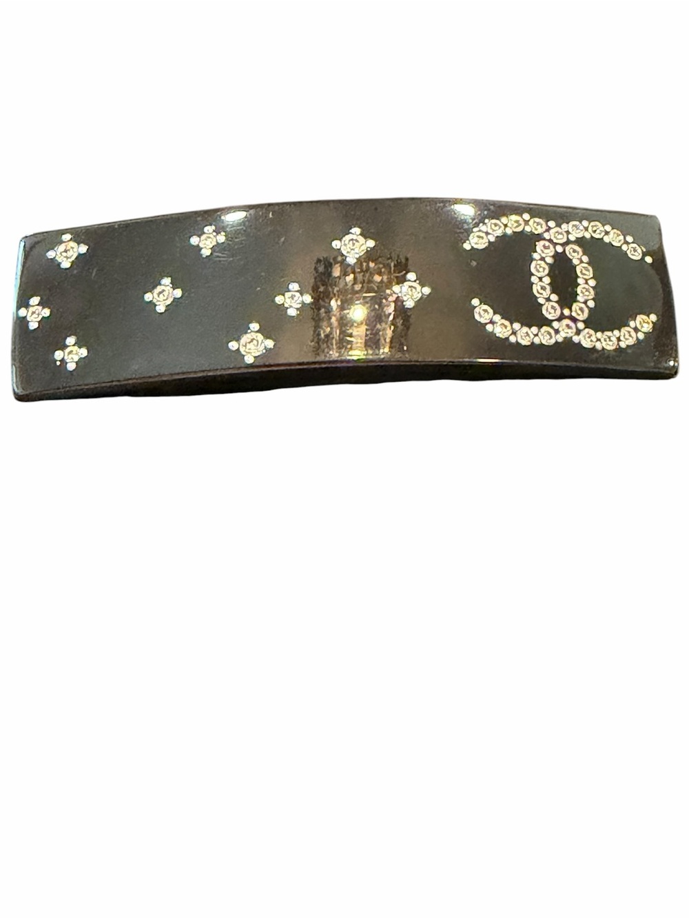 CHANEL Black Crystal CC Logo Barrette